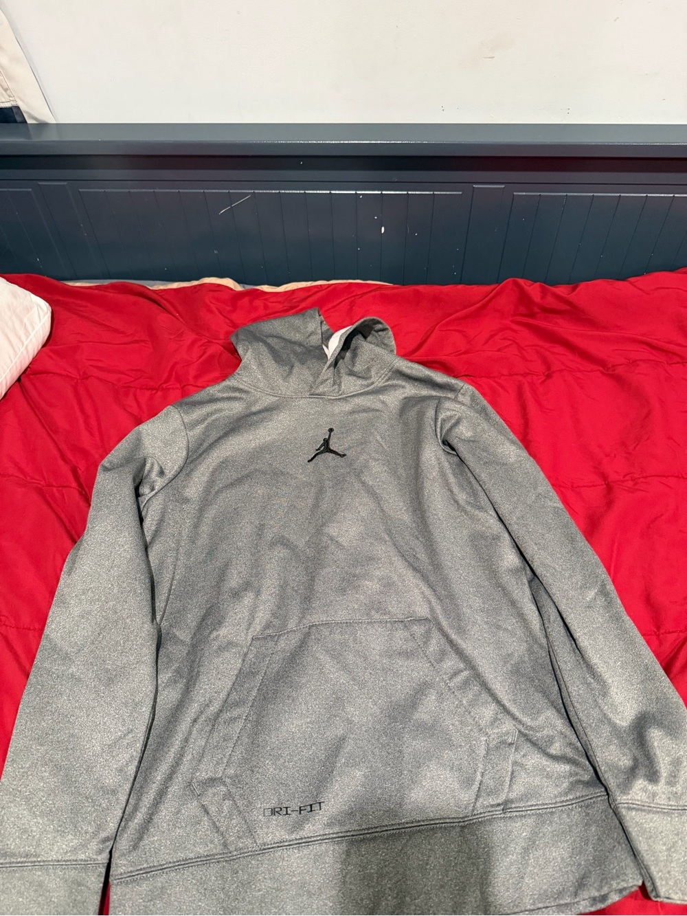 Jordan Gray Hooded Performance Pullover with Black Jumpman